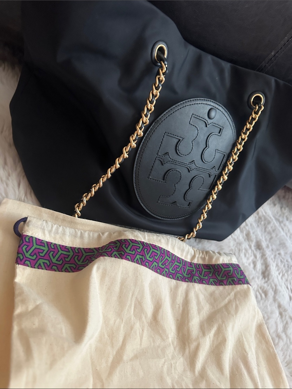 Tory Burch Black Shoulder Bag with Gold Chain Strap
